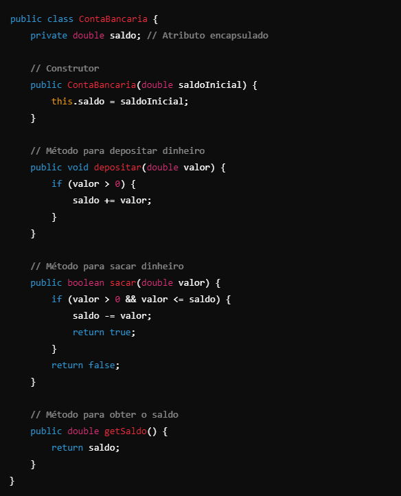 Código Java sobre Encapsulamento